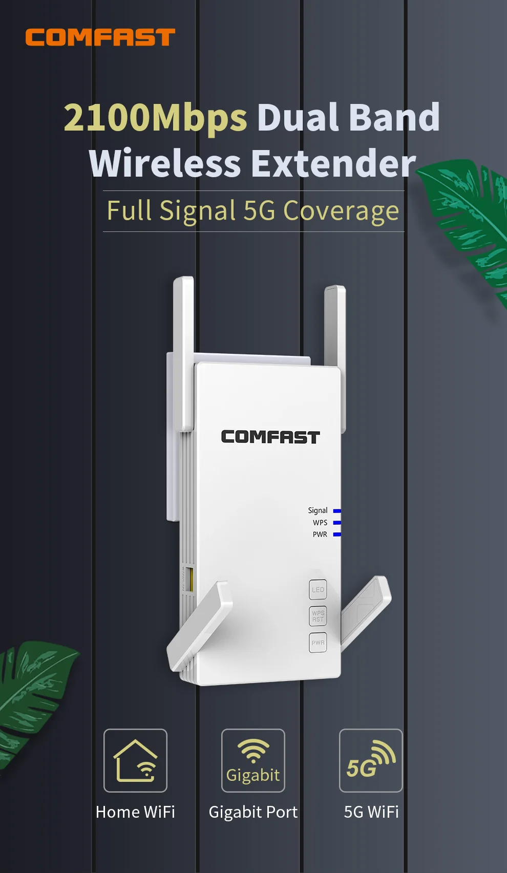 Comfast AC1200/AC2100 Dual Band 2.4&5.8GHz Powerful WiFi Repeater Full Signal Range Booster Home Wireless Extender/ AP/ Router