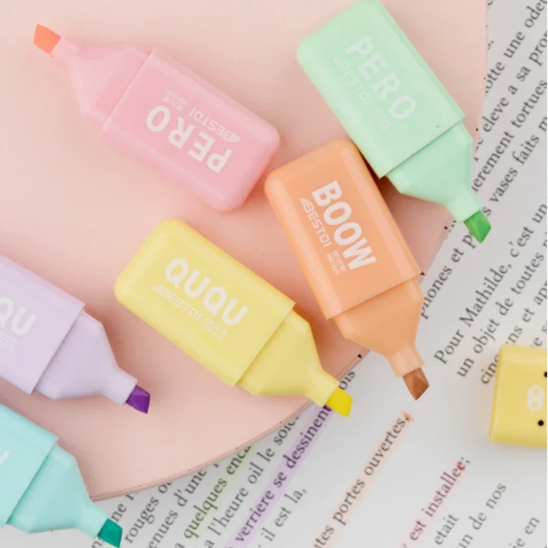 

6pcs/Set Cute Cartoon Mini Highlighter Pens Kawaii Macaron Colors Markers Diary Highlighter Stationery School Office Accessories
