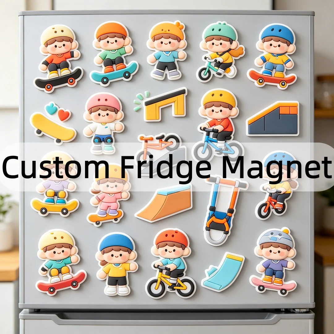 Customizable Cute Sports Cartoon Fridge Magnets 3D Soft Rubber Refrigerator Stickers Kitchen Home Decoration