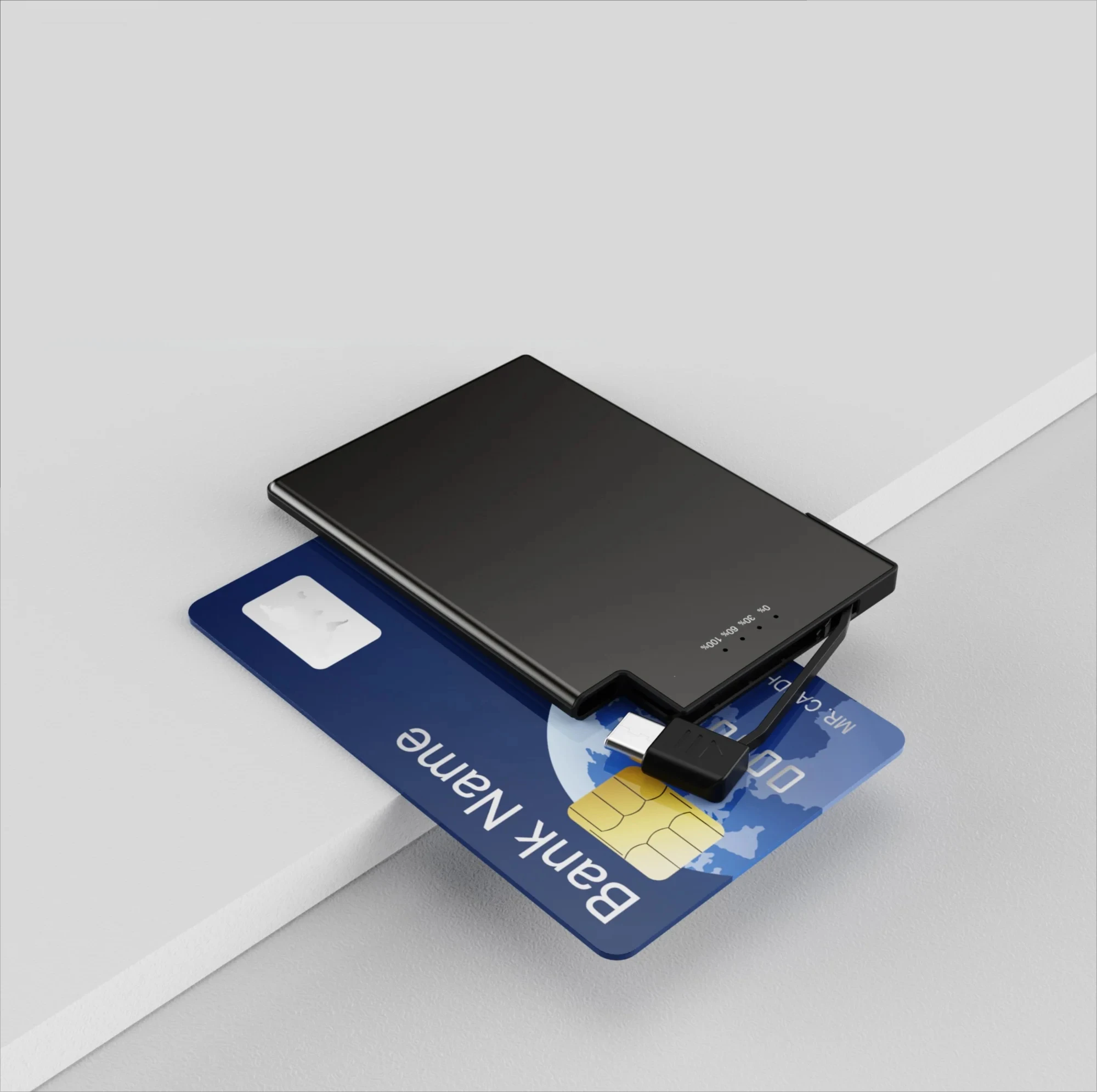 초슬림 휴대용 보조배터리 5mm 2650mAh 경량 포켓 충전기 (내장형 타입C & AP 케이블 포함, 고속 충전)