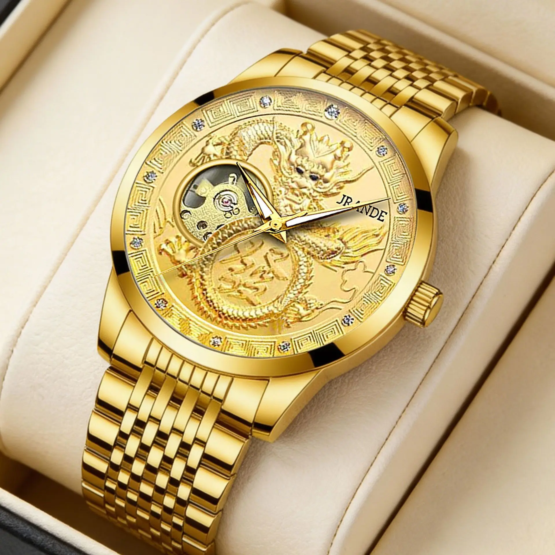 

2026 New Men's Mechanical Watch Creative Golden Dragon Totem Luxury Designer Gold Stainless Steel Watch High-end Gift