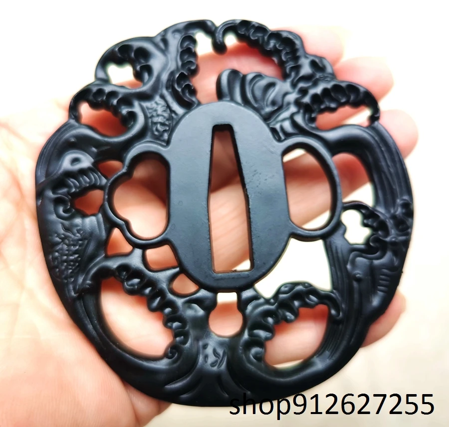 Black alloy wave foam tsuba fuchi Menuki for japanese sword's katana wakizashi tanto