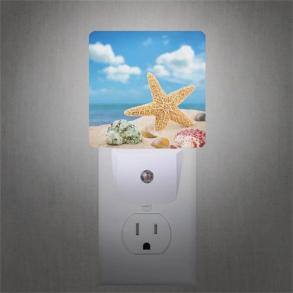 Beach Night Light Seashells Starfishes Plug-in LED Nightlights Auto Sensor Night Lamp Dusk-to-Dawn Lamp Home Decor Gift Ideas