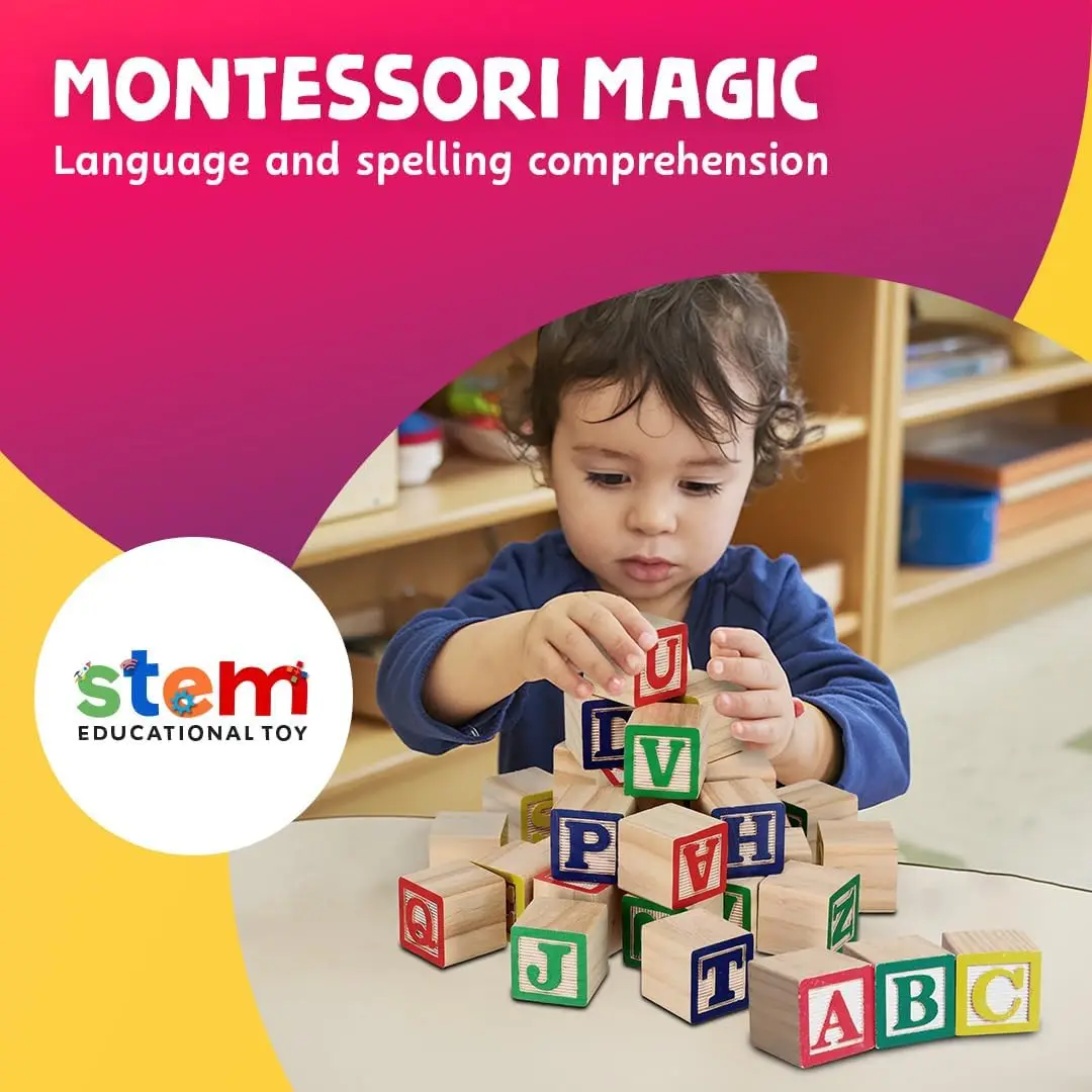 30 bloques para bebés, pequeños bloques ABC de madera para niños pequeños de 2 a 5 años, juguetes de aprendizaje y construcción del alfabeto