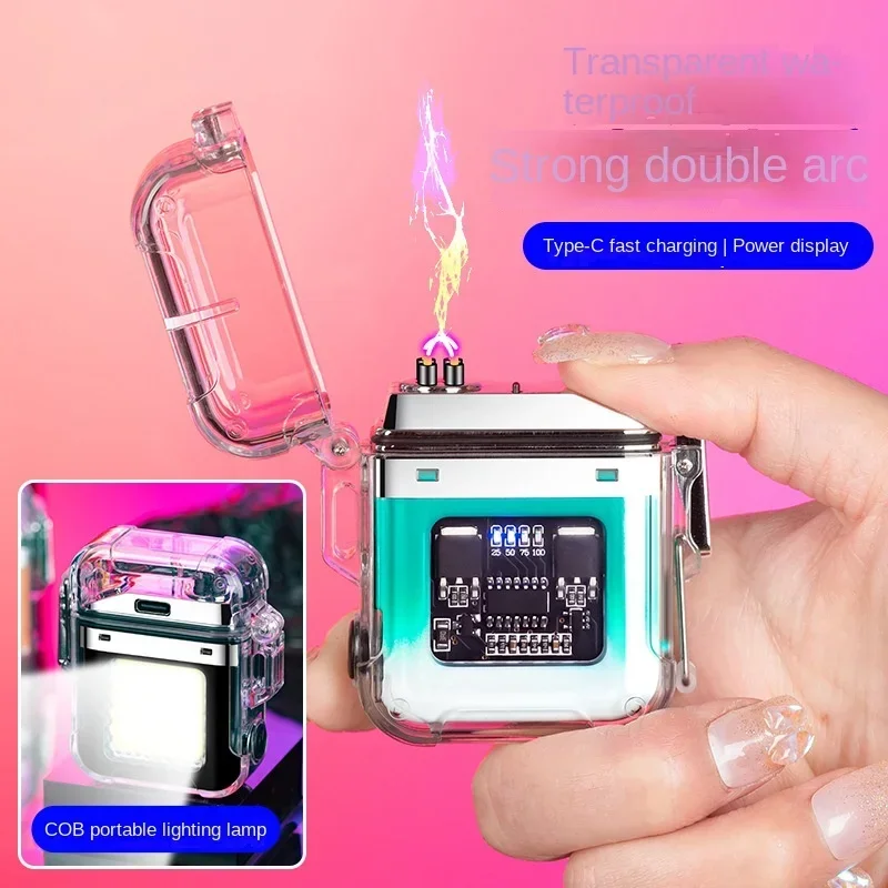 Double Arc Lighter Type-C Charging LED Battery Display USB COB Portable Lighting Electronic Pulse Smart Chip Cigarette Lighter