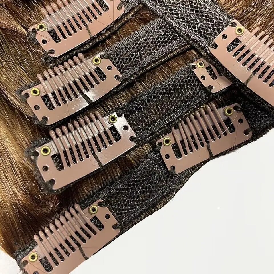 120G 8 Piezas/Set de Extensiones de Cabello con Clip, Cabello Humano Brasileño Remy Lacio de 10 a 26 Pulgadas, Color Negro Natural 4 y 613 para Mujeres 5