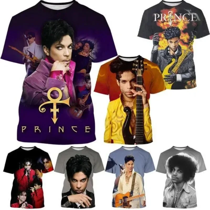 Music Singer Prince Rogers Nelson 3D Printed Men's T Shirt Round Neck Casual Short-sleeved Hip-hop Streetwear Casual Clothing