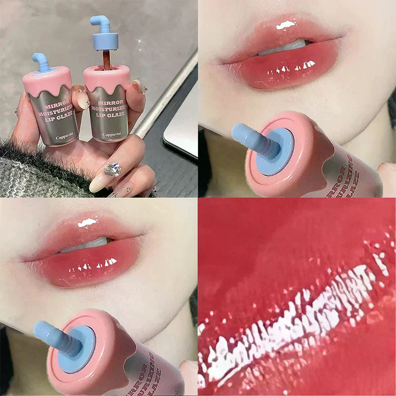 Cappuvini Mini Carino Forma di tazza di paglia Lucidalabbra Smalto labbra Labbra idratanti Rossetto trasparente Lucidalabbra a lunga durata Facile da colorare