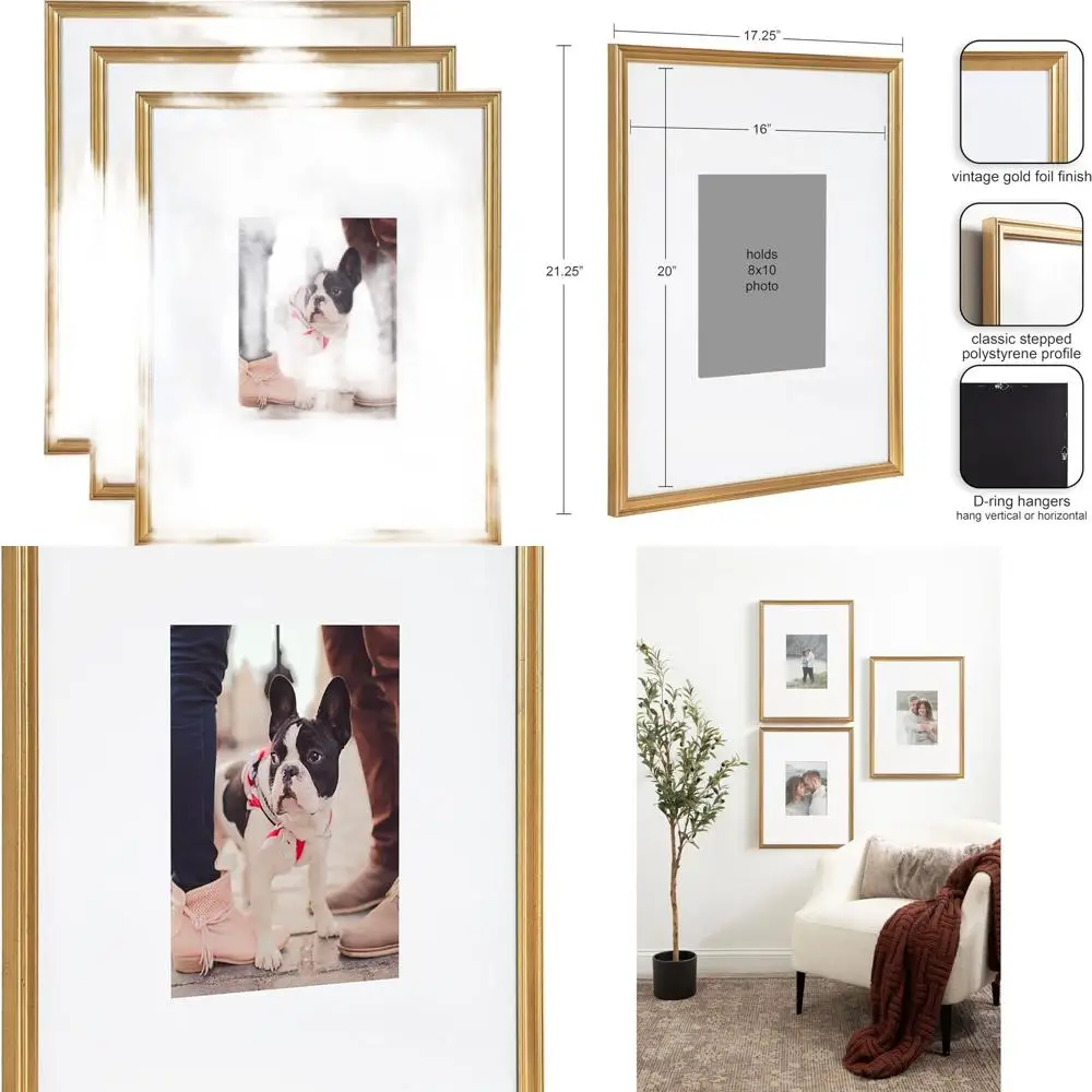 

Комплект золотой тройной рамы, 16х20 с матовым покрытием 8х10, 3 предмета