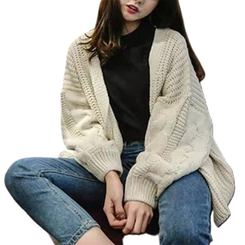 Korean Oversized Knit Sweater Autumn Winter New Women Fashion Sweet Long Sleeve Twisted Knitted Coat Open Front Sweater Cardigan
