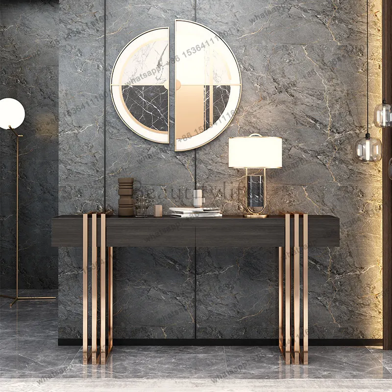 New Chinese-style porch cabinet against the wall modern simple stainless steel light luxury porch