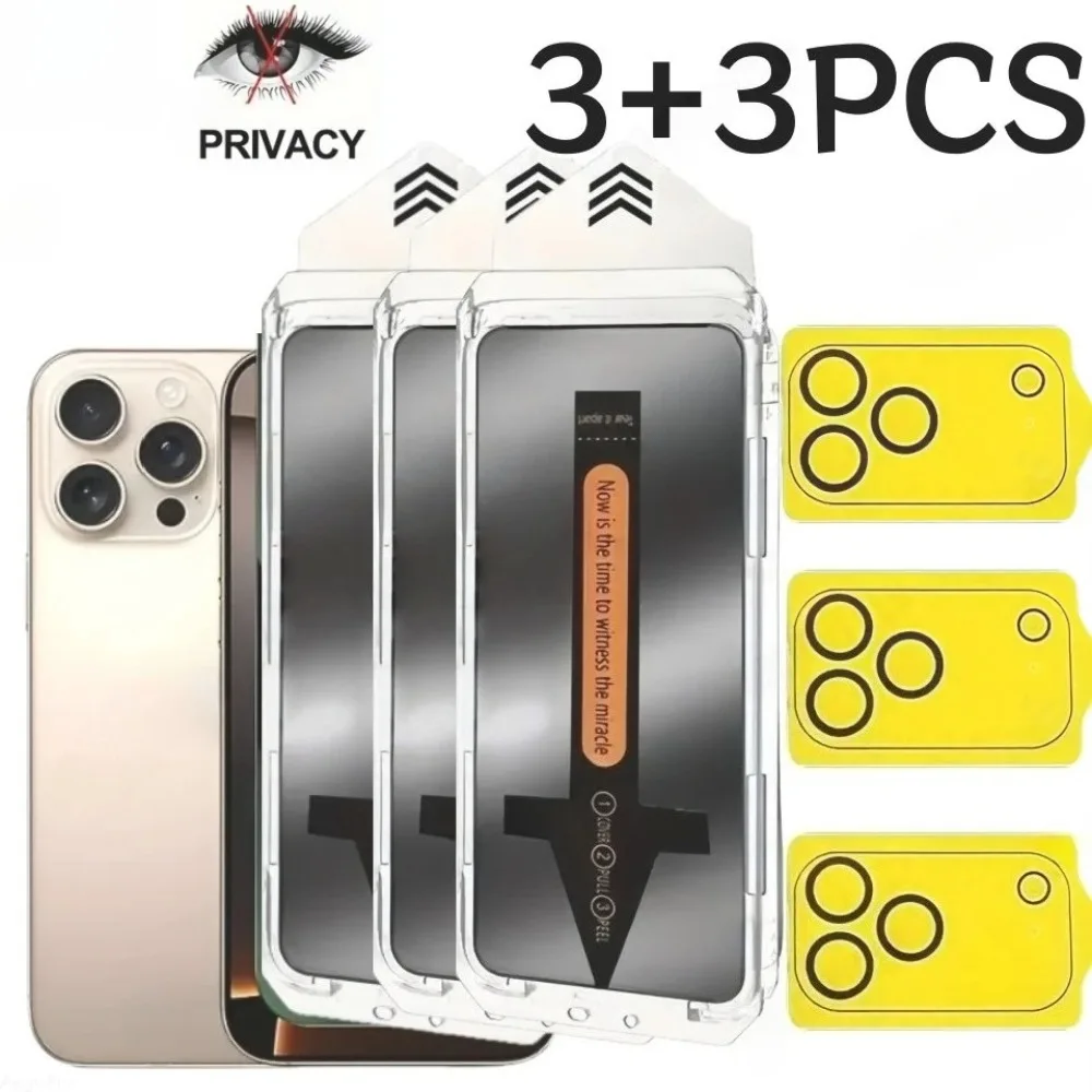 

3PCS Privacy Tempered Glass for iPhone 17 Air 15 Plus 14 13 12 11 Pro Max 16e Full Coverage 3D Lens Protectors Anti-Fingerprint
