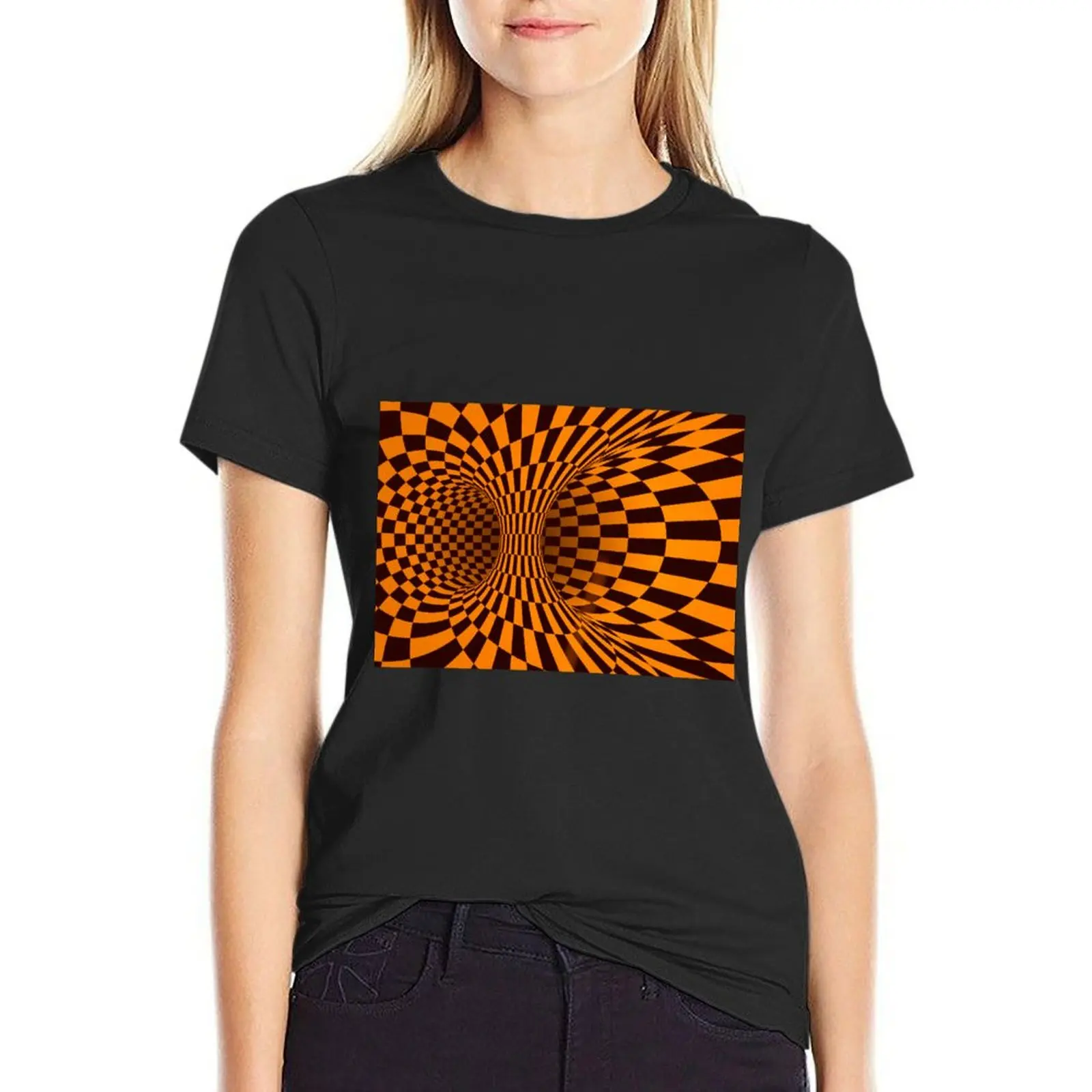 

Orange Trippy optical illusion T-Shirt oversized plain sweat Women's summer blouses 2025