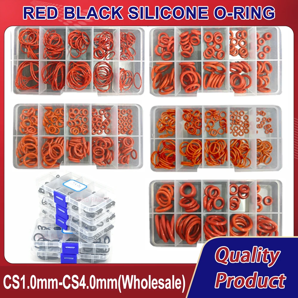 Wholesale CS1mm-CS4mm Red VMQ O Ring Sealing Black NBR Silicone O-ring Plumbing Gaskets Oil Resistant High Temperature Oring Kit