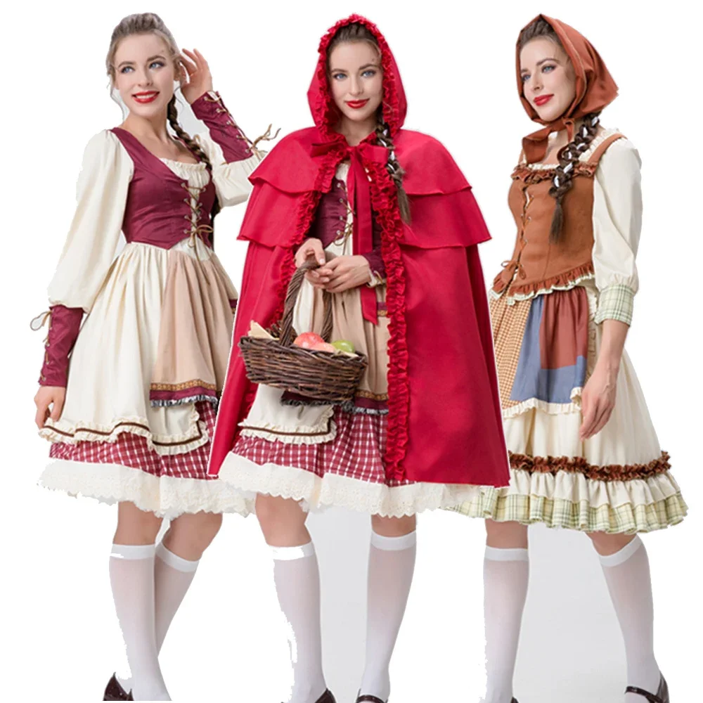 

German Oktoberfest Carnival Party Beer Maid Dirndl Dress Halloween Little Red Riding Hood Performance Cosplay Costume