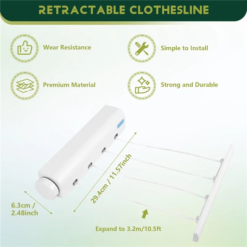 A11E-Retractable Clothesline Telescopic Indoor Outdoor Wall Mounted Clothes Dryer Line Drying Rope Hanger