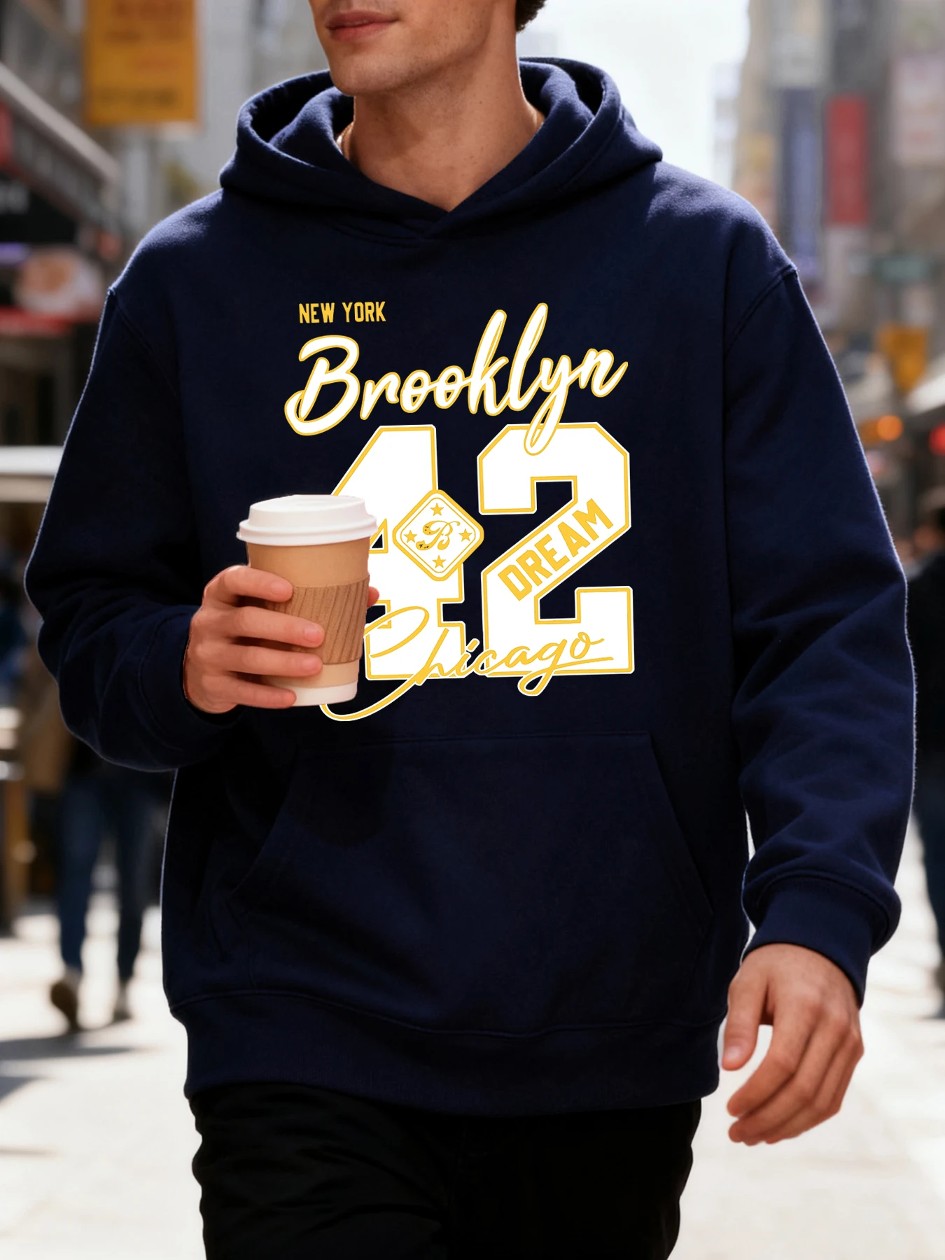 نيويورك بروكلين شيكاغو عدد 42 الطباعة الرجال هوديس س الرقبة الصوف بلوزات ملابس الخريف غير رسمية فضفاضة المتضخم القمم