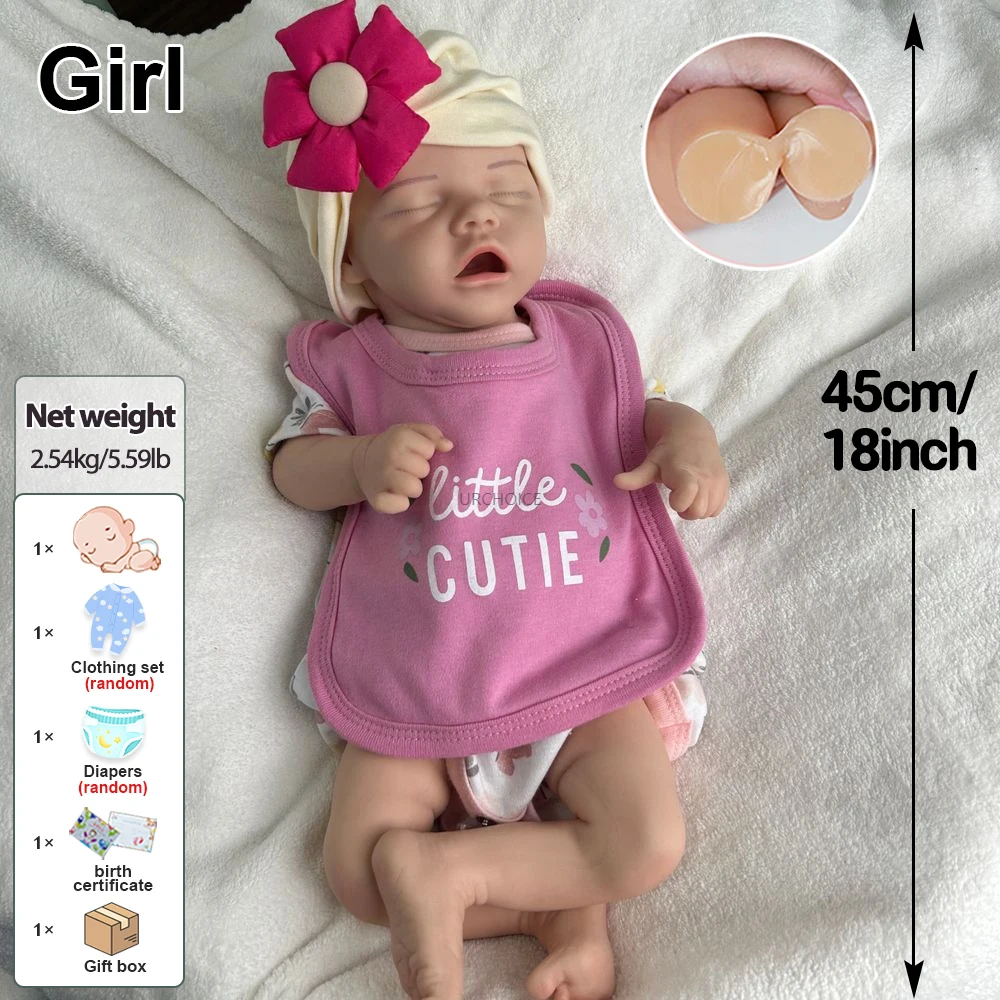 18 pouces corps complet en silicone doux renaît bébé fille détail réaliste caractéristiques poupée bébé lavable cadeau de Noël romantique