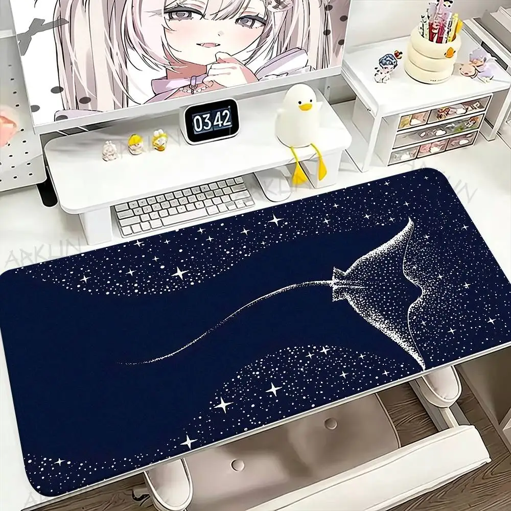 Starry Ocean Whale Mouse Pad, Deep Blue Space Sea Galaxy Orca Desk Mat Aesthetic Cosmic Underwater World Non‑Slip Office Desktop