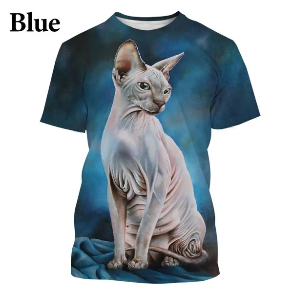 Fashion Cool Pattern T-Shirt Male/Female Sphynx Cat 3D Printing T-Shirt Casual Cute Street T-Shirt