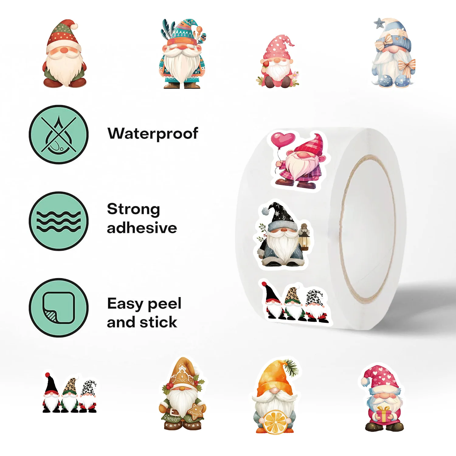 500pcs/Roll Christmas Gnome Dwarf Cartoon Sealing Stickers DIY PVC Laptop Decals Decoration Stiker Reward Gift Toys