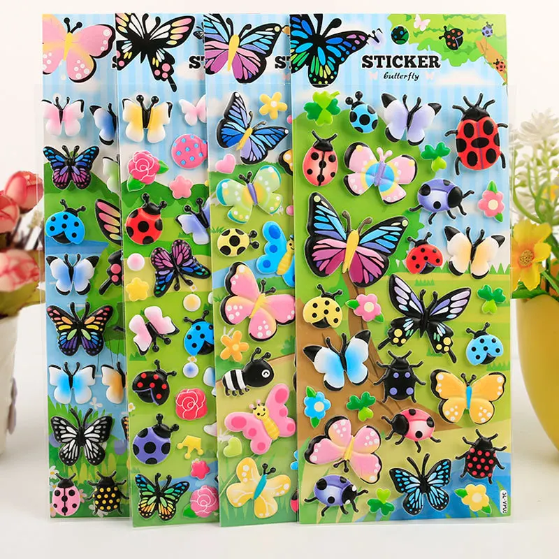 4 pcs/lot Kawaii Vivid Colorful Butterfly Ladybug 3D Puffy Sticker Cute Sticker Sheet Diy Scrapbooking Stationery Decor