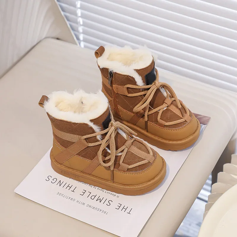 

New 2025 Winter Kids Snow Boots for Boys Girls Stylish Fleece Lined Warm Bread Shoes Soft Sole Children's Cotton Boots