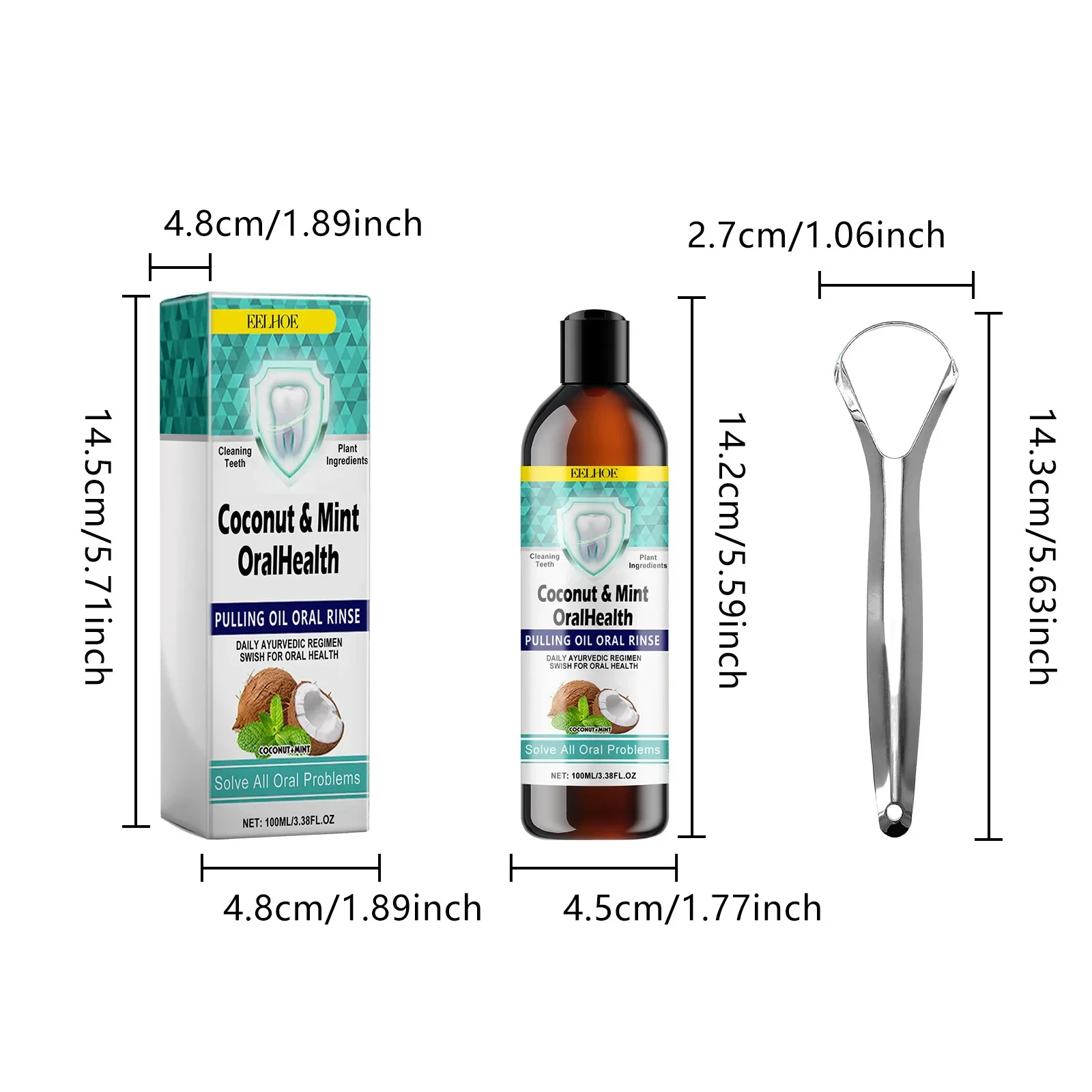 Juego de rascador de lengua para el cuidado de la salud, limpiador bucal de aceite de menta de coco sin Alcohol para blanquear los dientes, aliento Oral fresco