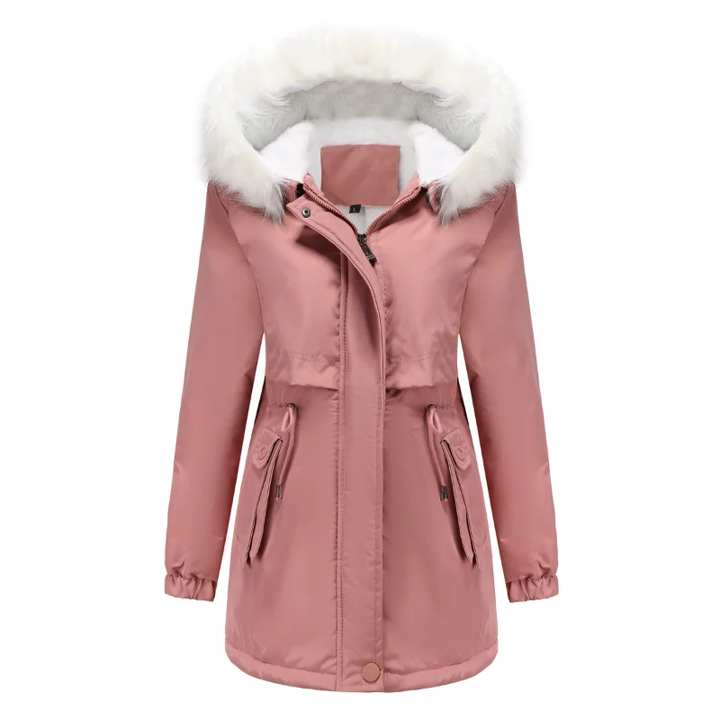 

ZXRYXGS High End Women Winter Coat Plush Cotton Clothing Hooded Detachable Fur Collar Women Fashion Coats Middle Length Jackets