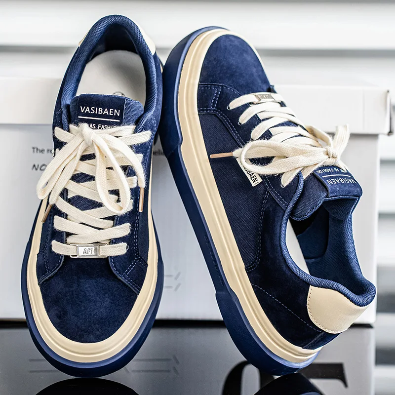 

HKDQ Fashion Blue Vulcanized Shoes Man Classic Low cut Men's Casual Sneakers Comfortable Breathable Outdoor Sports Shoes For Men
