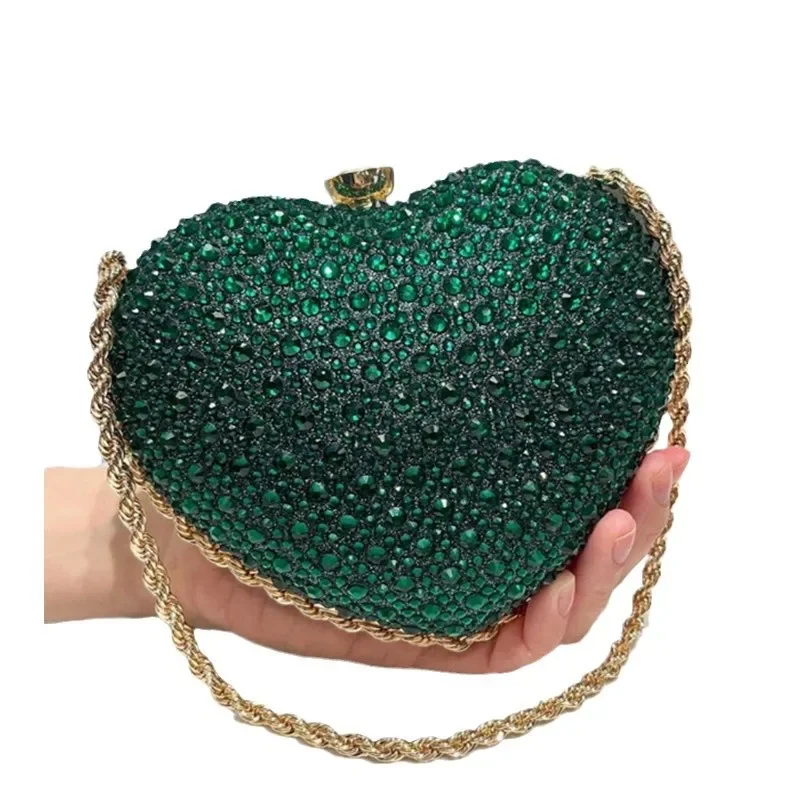 Inlay Heart Shape Crystal Clutch Purse Stones Wedding Party Evening Shoulder Bag Rhinestone Clutches Bags ショルダーウォレット