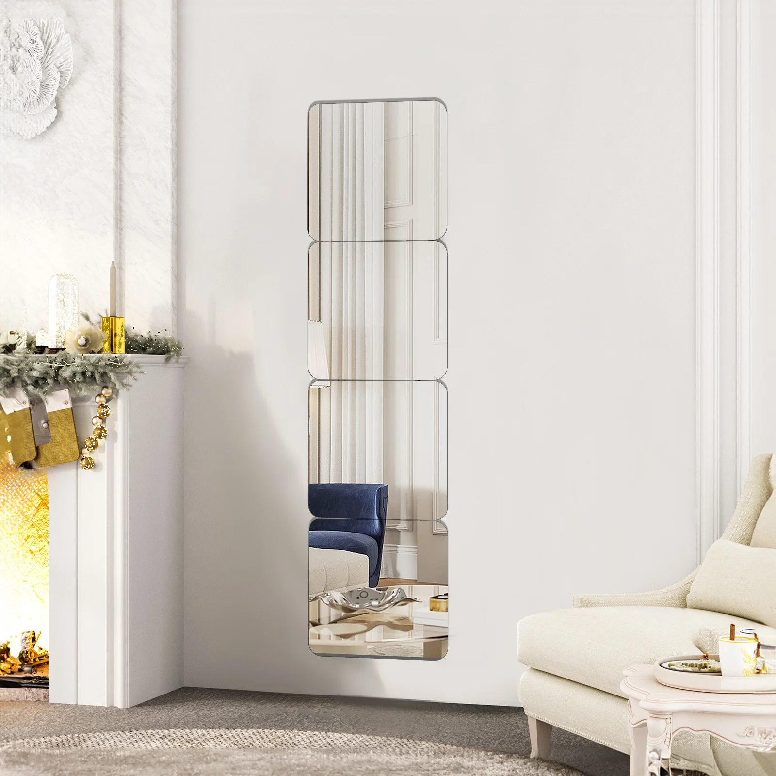 

4 pcs Soft Mirrors Adhesive Mirror Sheets Flexible Acrylic Tiles For Wall Door Bathroom Self Stick On Mirrors Decor