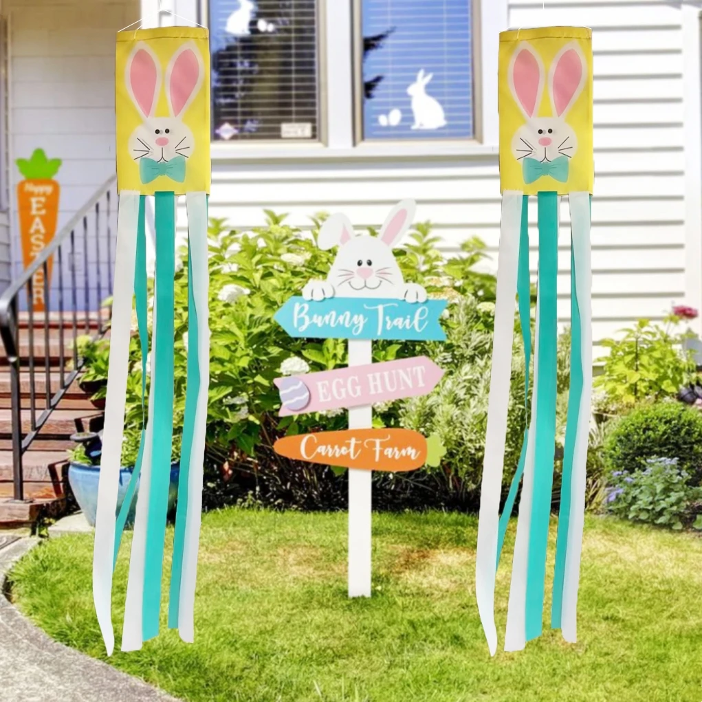 Easter Spring Outdoor Windsock, Happy Easter Bunny Gnome Party Celebration Garden Decoration, Home Celebration Garden Decor