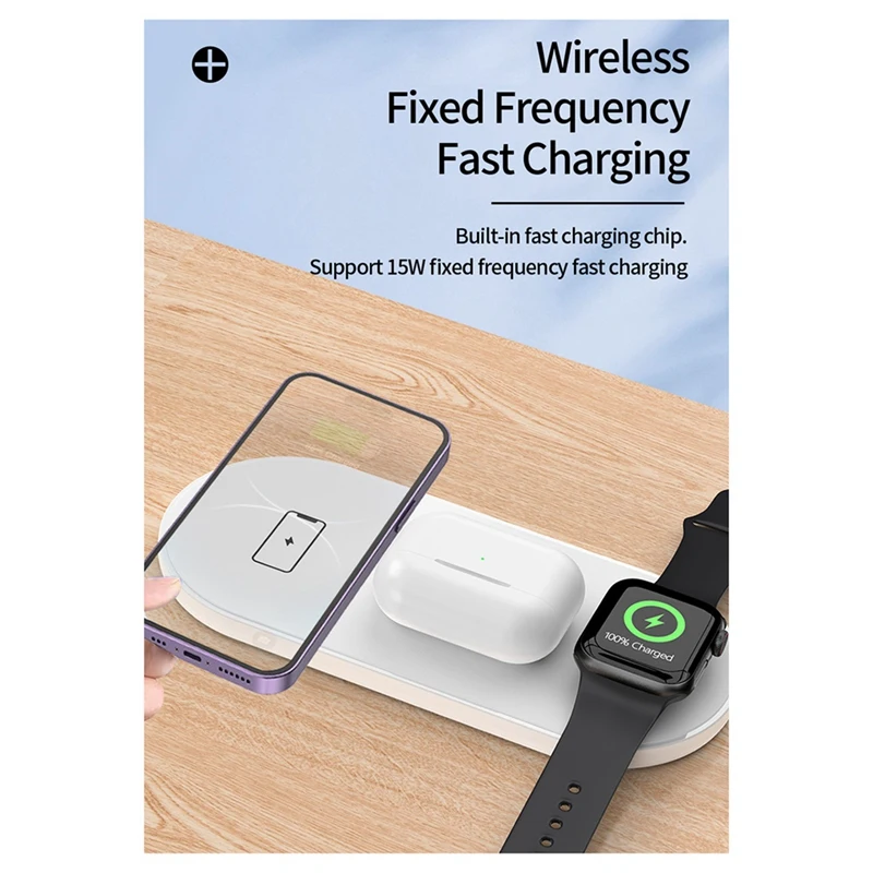 30W Wireless Charger Pad Stand 3-In-1 Phone  Charging Station For Iphone 15 14 13 12 8 XS Apple Watch 8 7 6 5, White