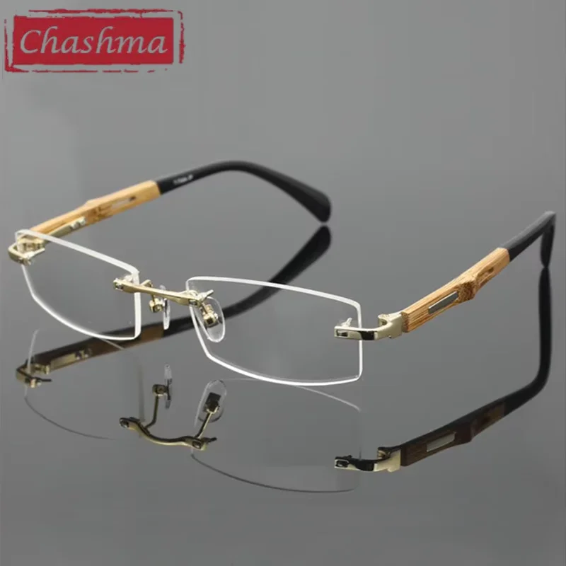 

Chashma Brand Pure Titanium Frame Bamboo Wood Prescription Glasses RX Men Rimless Wooden Eyeglasses