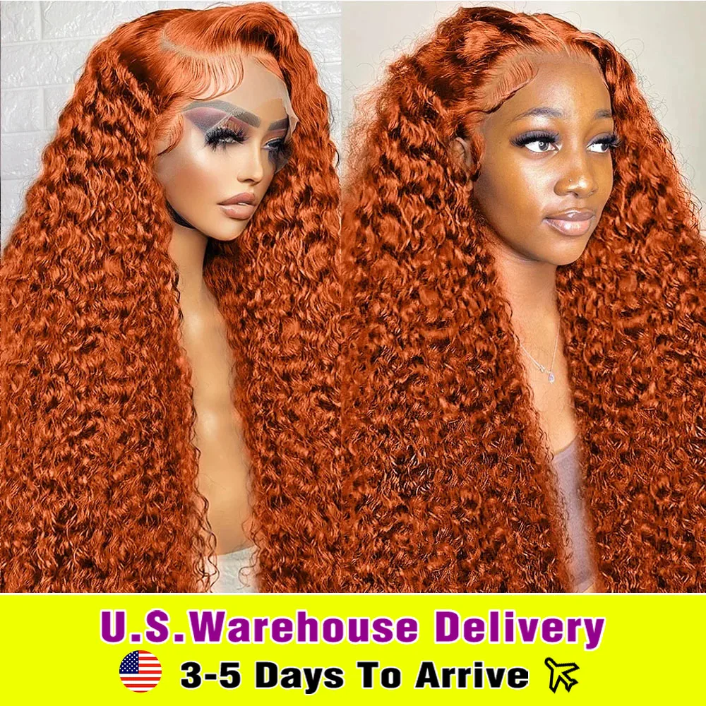 

250 Density #350 Ginger Orange Deep Wave Human Hair 30 40 inch 13x6 Lace Front Wigs 13x4 HD Lace Frontal Curly Wig For Woman