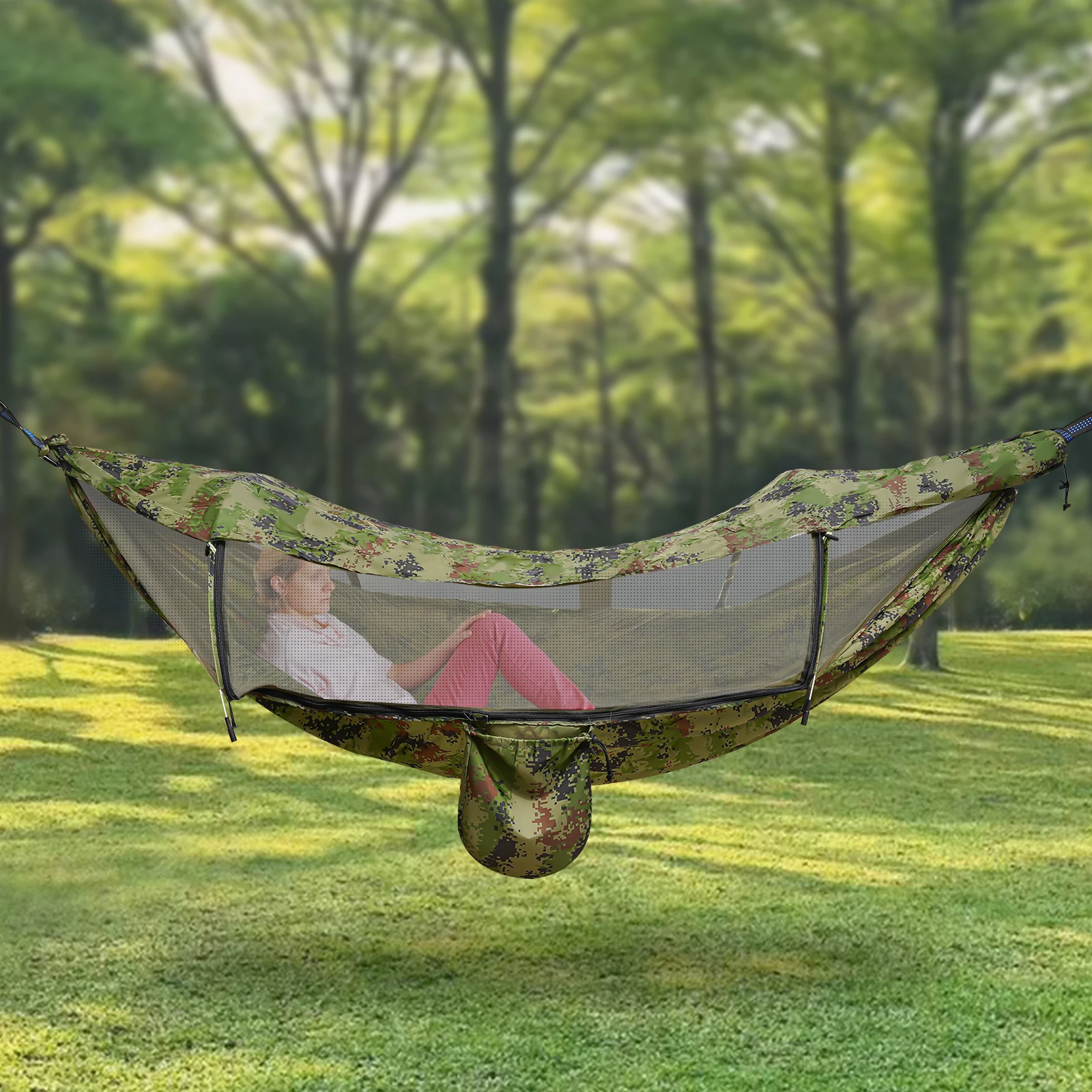 Hamaca portátil para acampar, hamaca para acampar antimosquitos y antisol, carga de 200kg/440,9 libras, 2,9*1,4 m