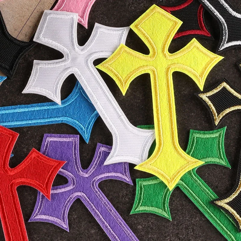 Colored Christian Cross Badges Embroidery Appliques Iron on Crucifix Patch Bible Emblem for Tees Caps DIY Clothing Accessories