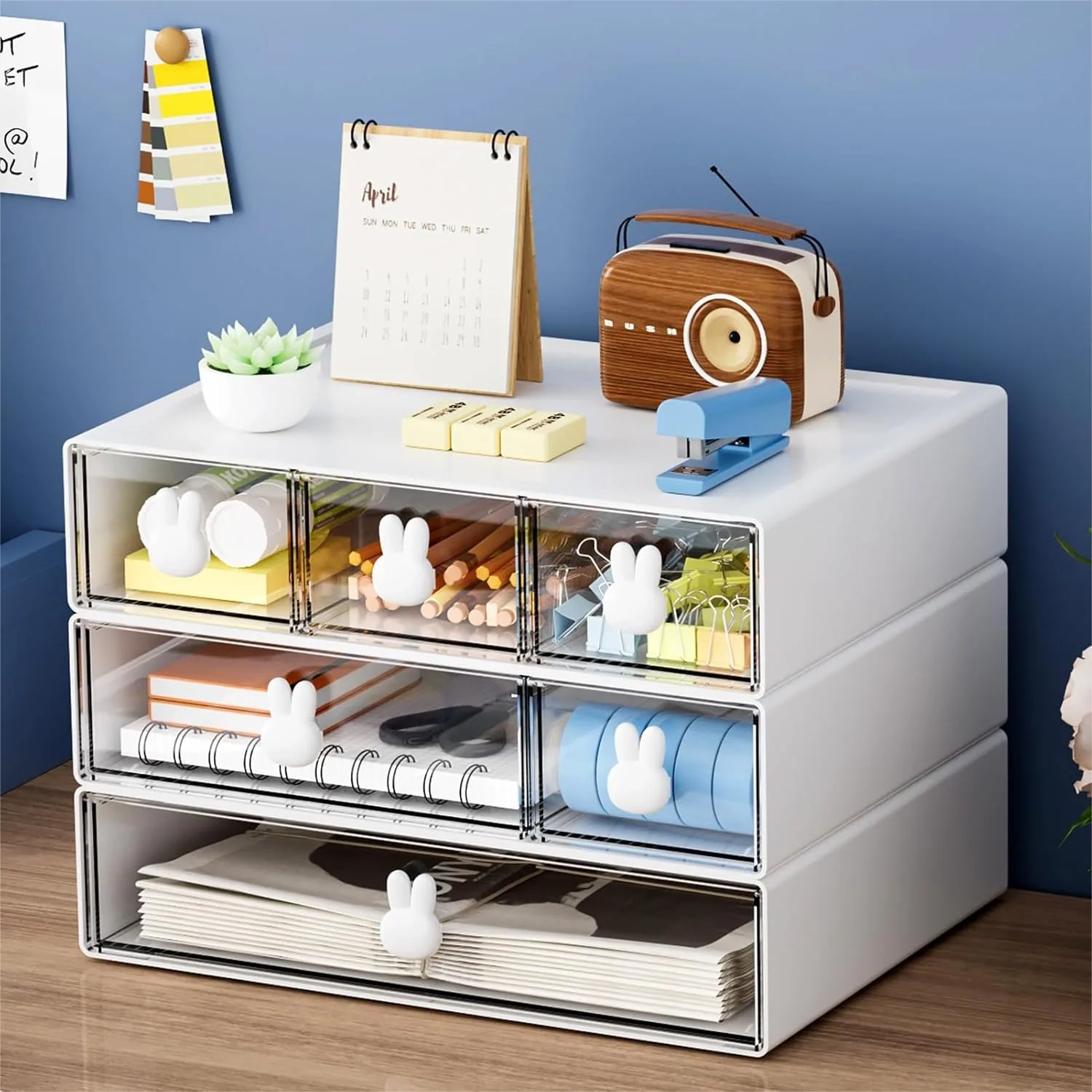 Desk Organizer with 6 Drawers, 3 Tier Stackable Storage Box for Office School Home