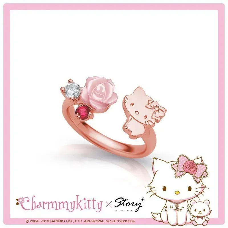 

Sweet Fashion Hello Kitty Anime Kawaii MINISO Ins Ring Cute Cartoon Girl Heart Ring Decoration Pendant Gifts for Girls