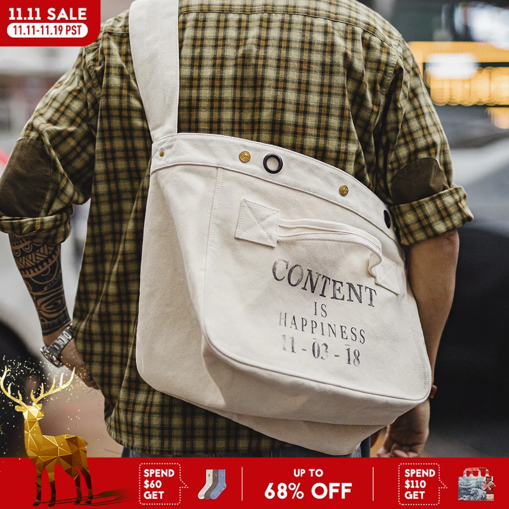 

Maden Vintage Motorcycle Newsboy Bag Large-Capacity Canvas Messenger Bag with Printed Letters Versatile Crossbody Bags for Men