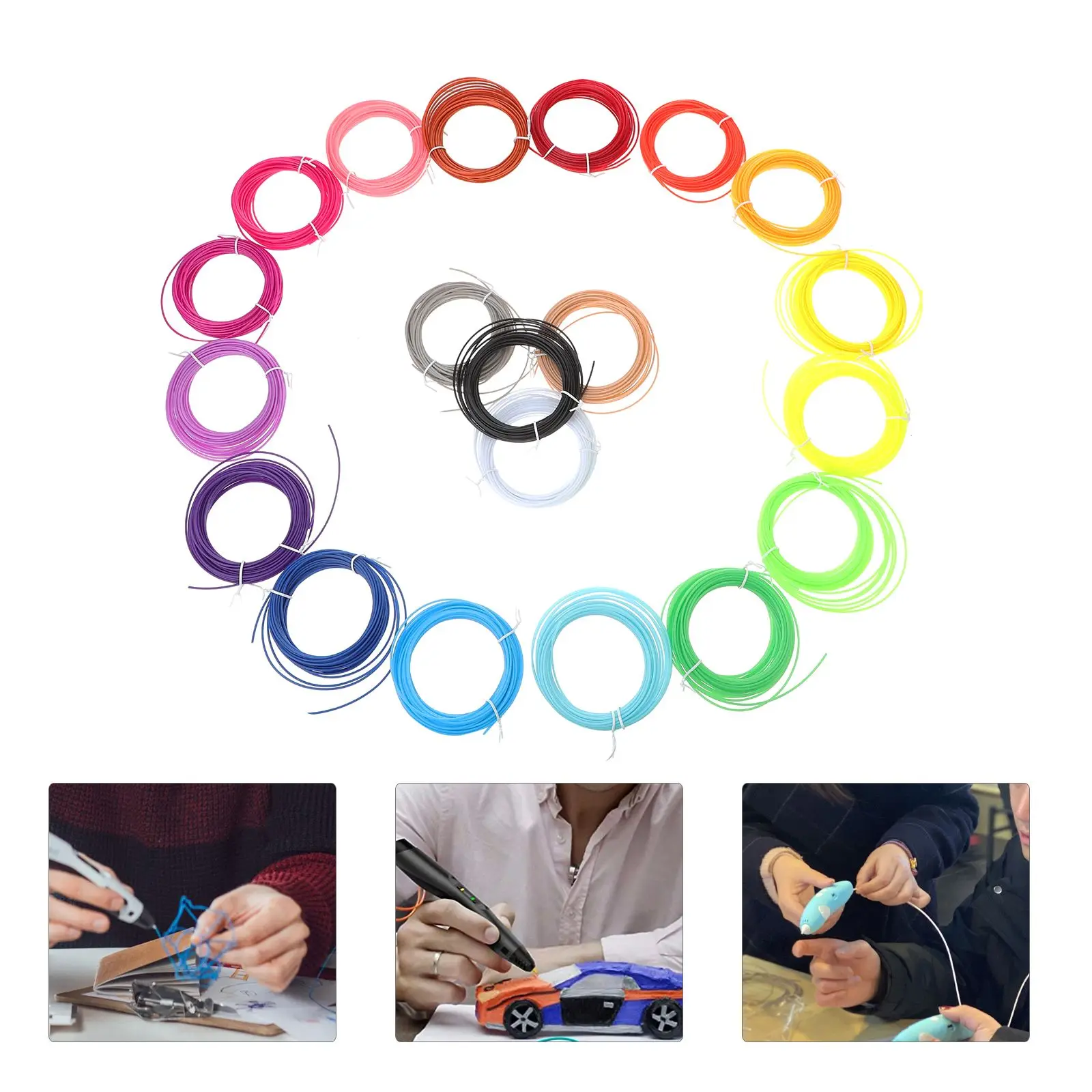 20 Pcs 3D Printing Pen Consumables PLA Filament 10 Colors 5M 10M Refills Compatible Supplies Plastic Accessories