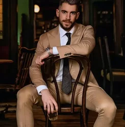 Champagne Men's Suits Skinny Business Casual Tuxedo Blazer Single Breasted Groomsmen Wedding Party Suit Coat Pants Set costume