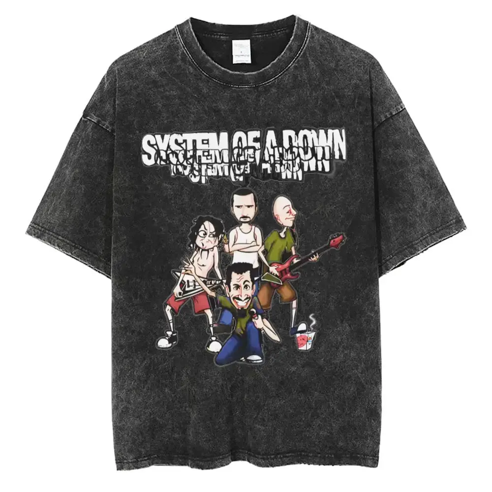 

Washed Vintage System of A Down Cartoon Graphic T-shirt Men Women Retro Rock Oversized T Shirt Male 90s Alternative Metal Tshirt