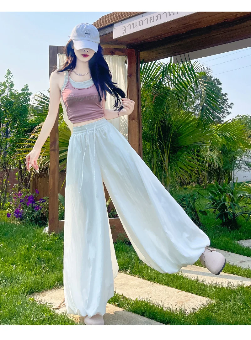 Women's Oversized High Waist Wide Leg Pants Spring Summer Solid Color Casual Cropped Pants Woman Loose Puffy Lantern Trousers