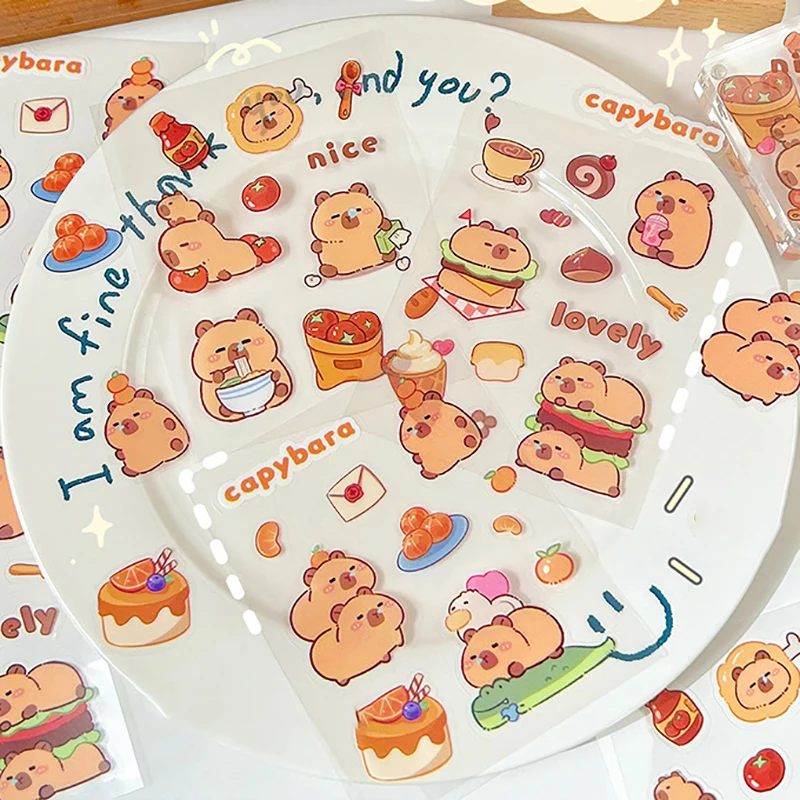 10 stuks Capybara Handboek PET Stickers Cartoon Capybara Studenten DIY Stickers Waterdichte Waterstickers Mobiele Telefoon Case Stickers