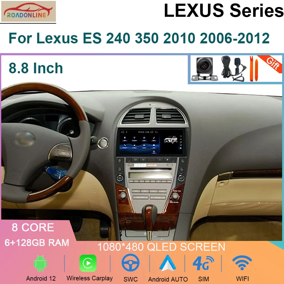 Android 12 For Lexus ES 240 350 2010 2006-2012  GPS Navigation System Car Bluetooth Radio Wireless Carplay 6G+128GB