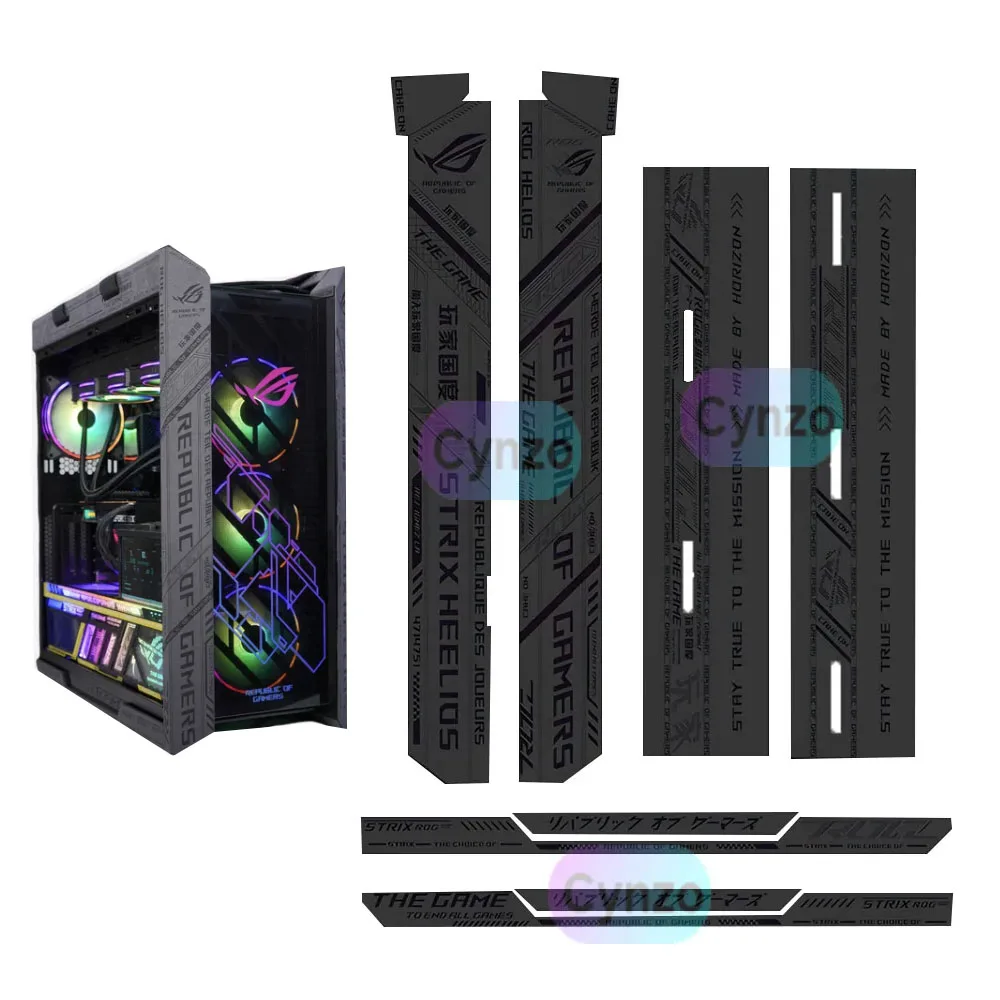 8pcs Kit DIY Suede Stickers for Asus ROG GX601 Case,Customized Helios Chassis Frame Stricker ,MOD Gamer Cabinet Decorative Cover