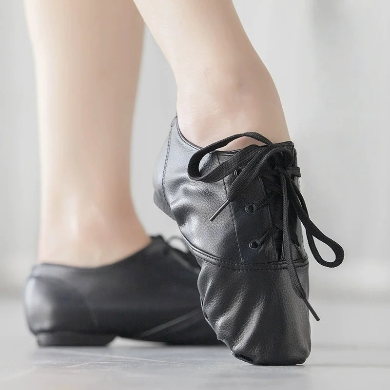 Zapatos de Baile de Jazz de Piel Sintética Negra para Mujeres, Hombres y Niños, con Cordones, Suela Suave, para Práctica de Ballet, Salsa, Danza Moderna, Zapatos de Ballet para Niños