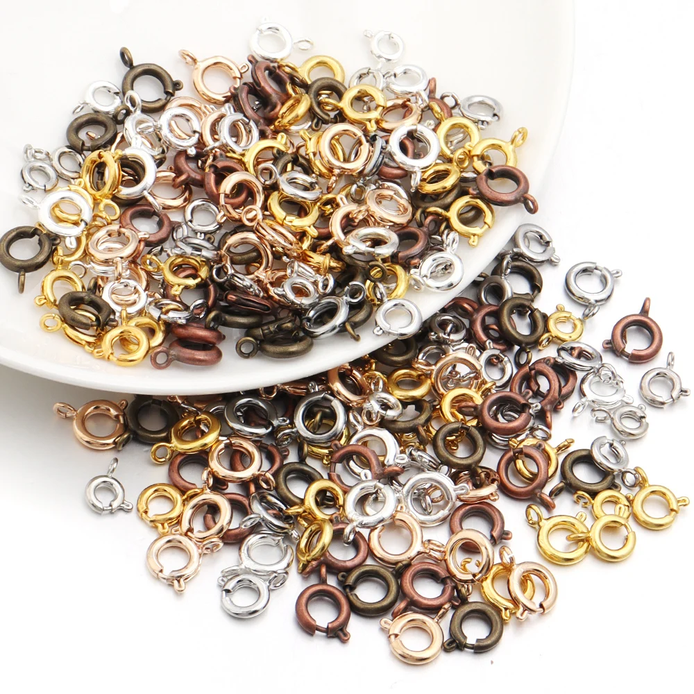 10Pcs Circle Spring Buttonr Copper Clasps Hooks End Connectors With Jump Ring for DIY Necklace Clasps Jewelry Making Accessories